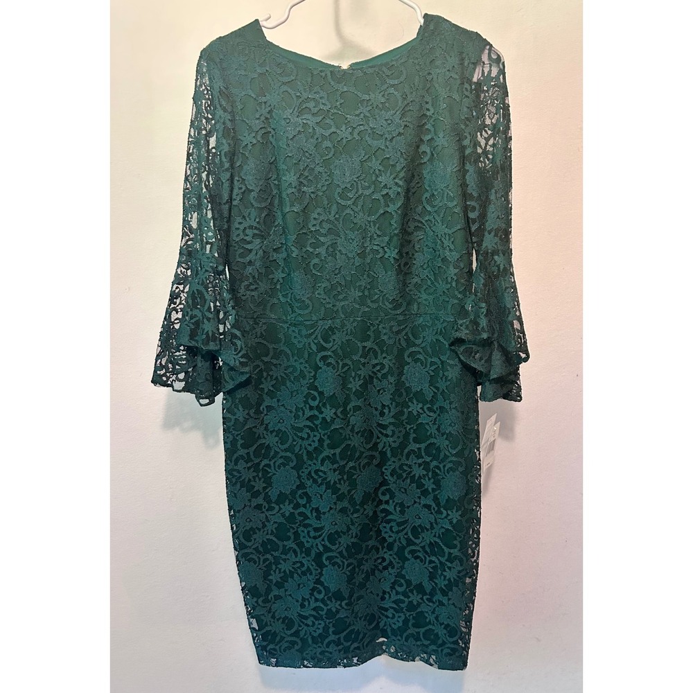 Gabby Skye Hunter Green Lace Bell Sleeve Sheath Dress 18583M Womens 8 NWT